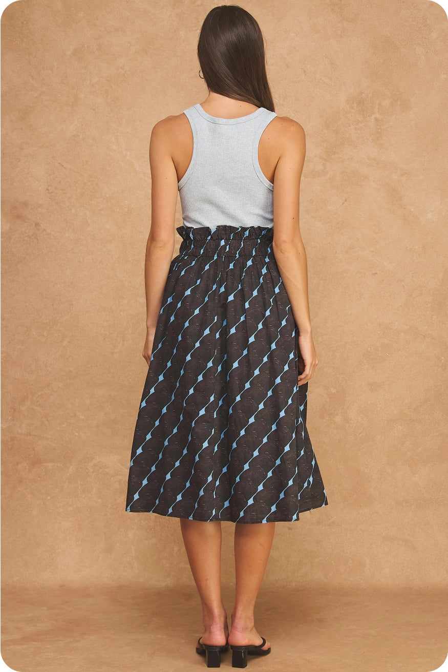 Mixed Media Midi Dress - Grey/Brown/Blue