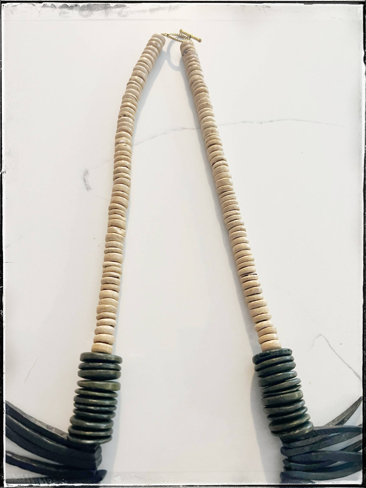 Black & Tan Coconut Wood Stick & Disk Bead Midi Necklace