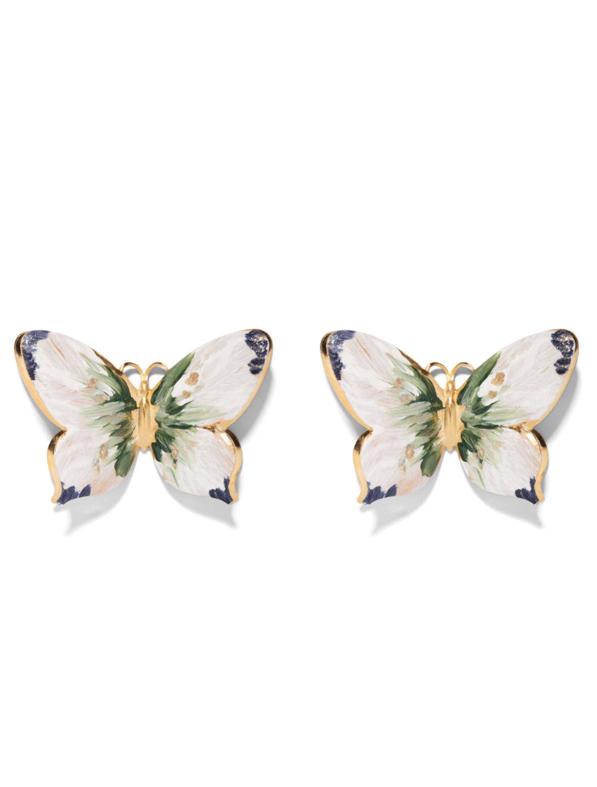 Hand painted Butterfly Earrings in Jade and Navy