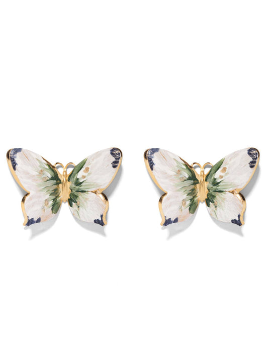 Hand painted Butterfly Earrings in Jade and Navy