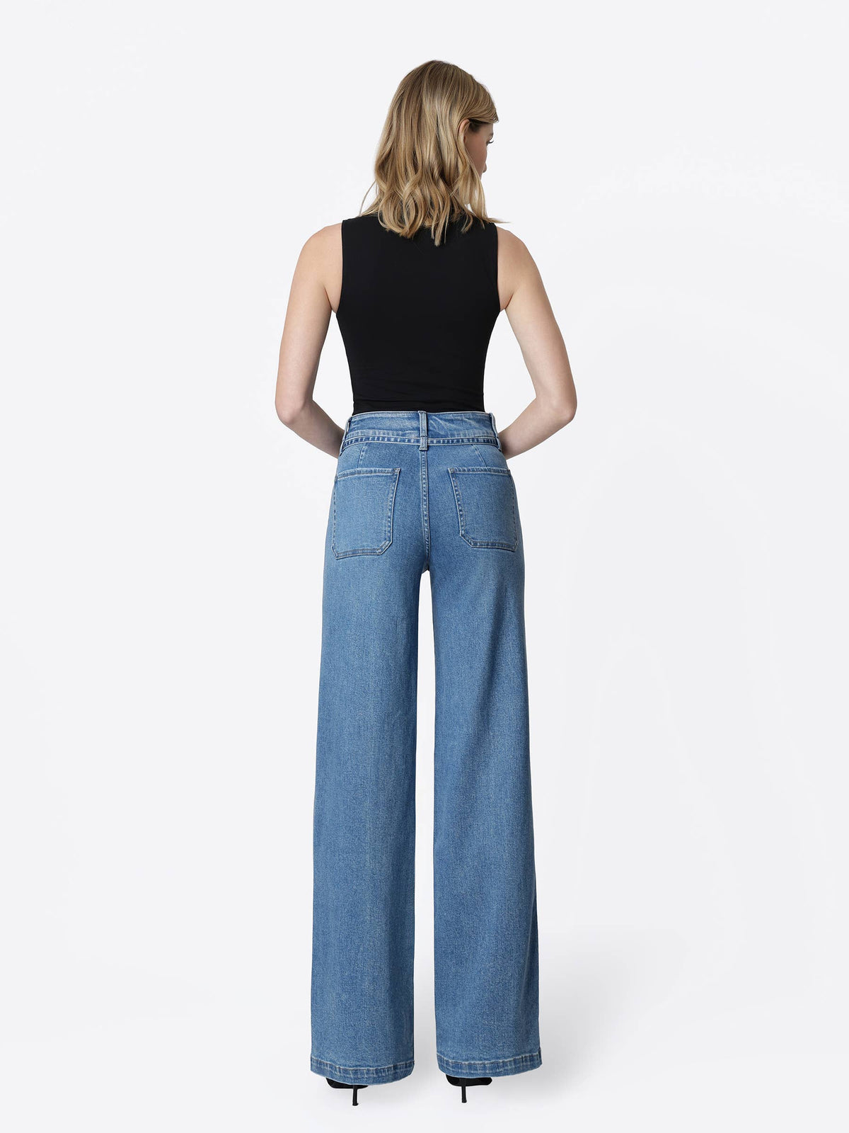 Super High Rise Tie Waist Band Wide Leg Jeans